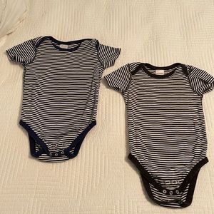 Lot of (2) bodysuits; Navy/white; Black/white striped cotton;  3T